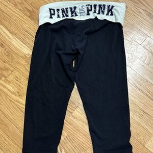 VS Pink Vintage Y2K Bedazzled Fold Over Capri Lg Yoga Black Mint Green Leggings
